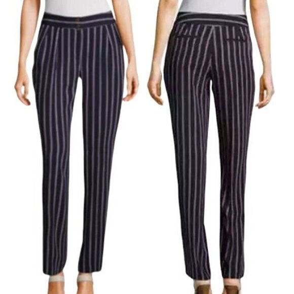 Adrianna Papell Navy Blue Vertical Stripes Pleated Front Dress Pants Size 8 - Picture 1 of 14